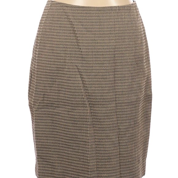 Linda Allard Ellen Tracy Casual Skirt Tan Black Pencil Sz 10 #540 - Picture 1 of 4